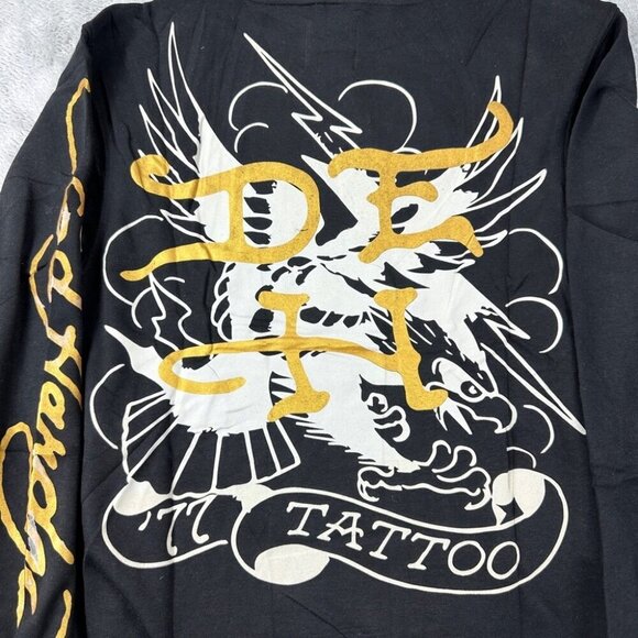 Ed Hardy NWT Men's Sz Small Flaming Skull Graphic Tattoo Fleece Pullover Hoodie - Picture 10 of 11